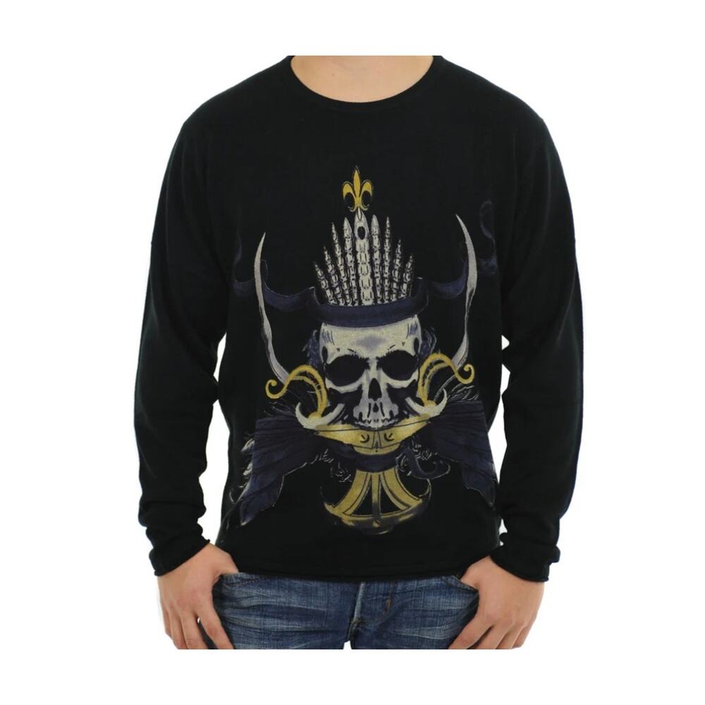 Rare NEW w Tag! RAW7 Men's 2XL CAPTAIN Crewneck Sweater Black Skull Goth Raver